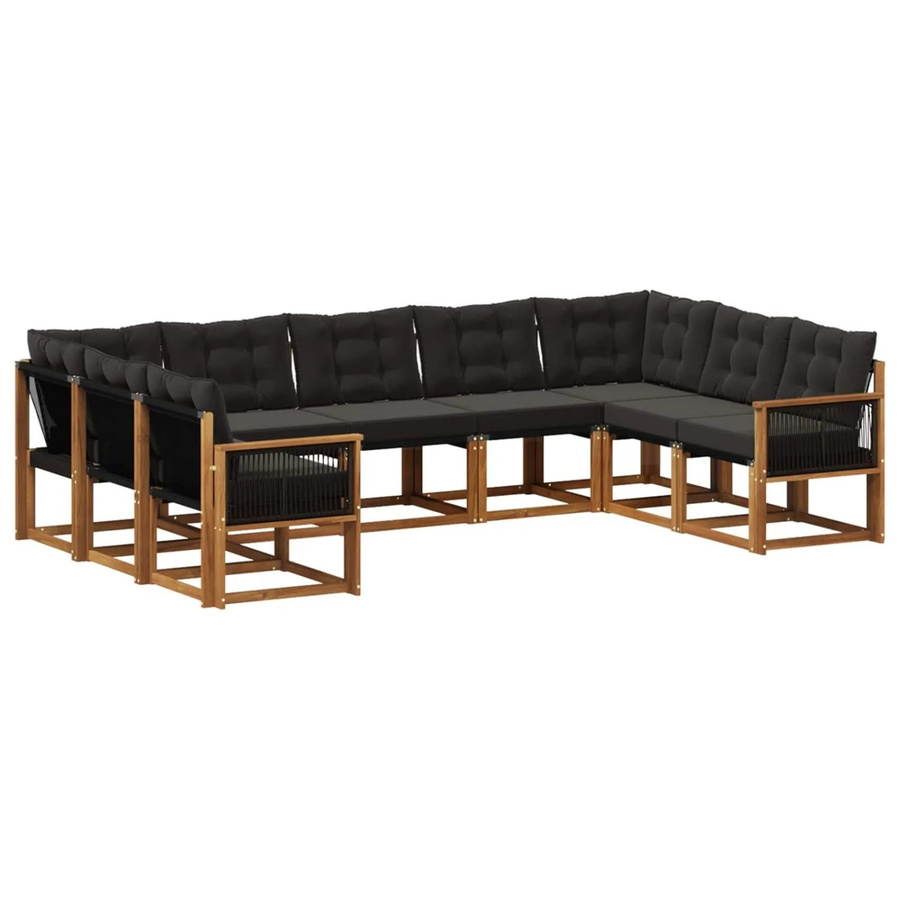 vidaXL Outdoor-Sofagarnitur L-Form aus Akazienholz mit 9 Kissen in Natur und Schwarz - Bild 2