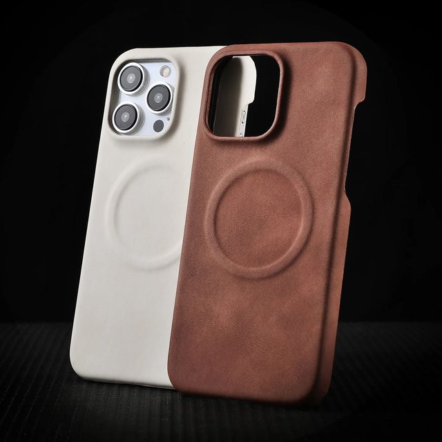 Luxuriöse Schaffell-Magnethülle für Apple iPhone 17, 16, 15, 14, 13, 12 Pro Max Plus mit kabellosem Laden und harter Defender-Abdeckung in Weiß und Braun - Bild 1