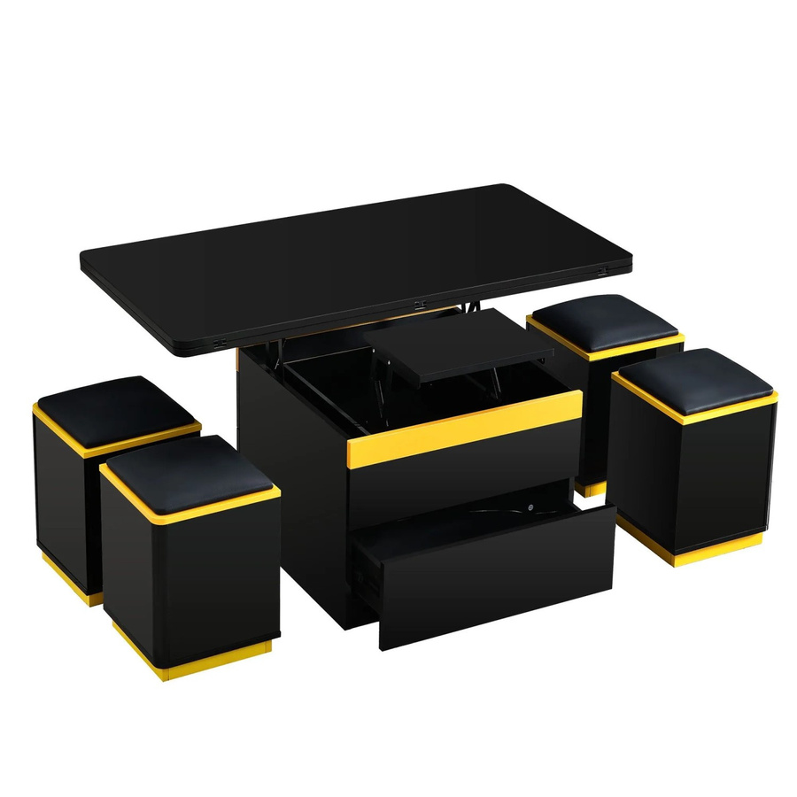 okwish Couchtisch und Esstisch modern in Schwarz mit höhenverstellbarer und klappbarer Tischplatte, B/T: 100 x 50 cm - Bild 2