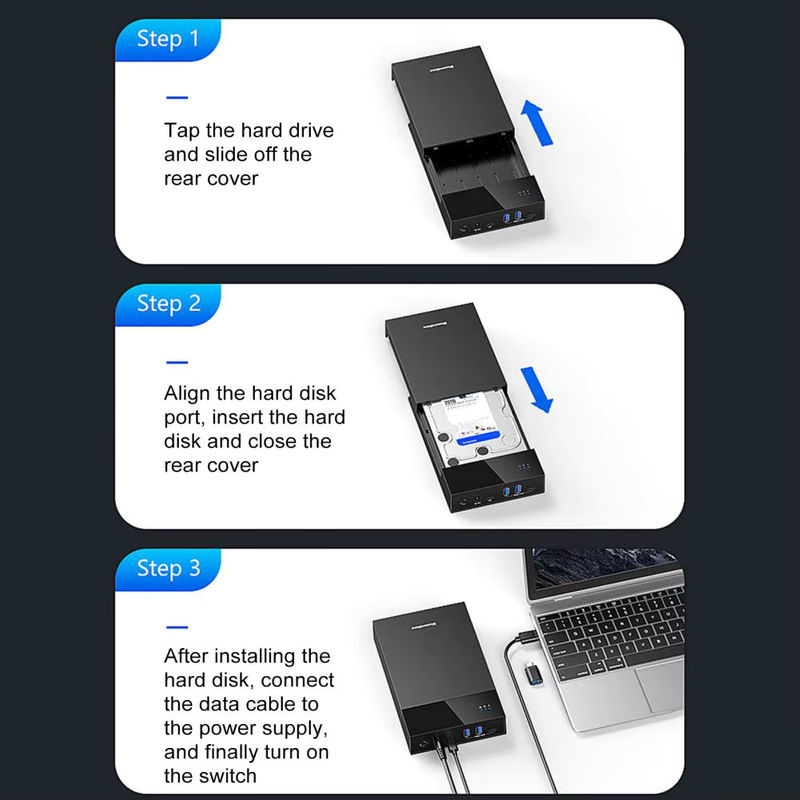 BLUELANS USB 3.0 zu SATA Festplatten Dockingstation mit Multi-Port-Hub für 3,5 Zoll und 2,5 Zoll Festplatten, Schwarz, UK-Stecker - Bild 2