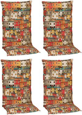 Beo Sitzauflage Hochlehner Tours 4er-Set mit Hausdesign in Bunt und Orange, B/H: 118 x 46 x 8 cm - Bild 1