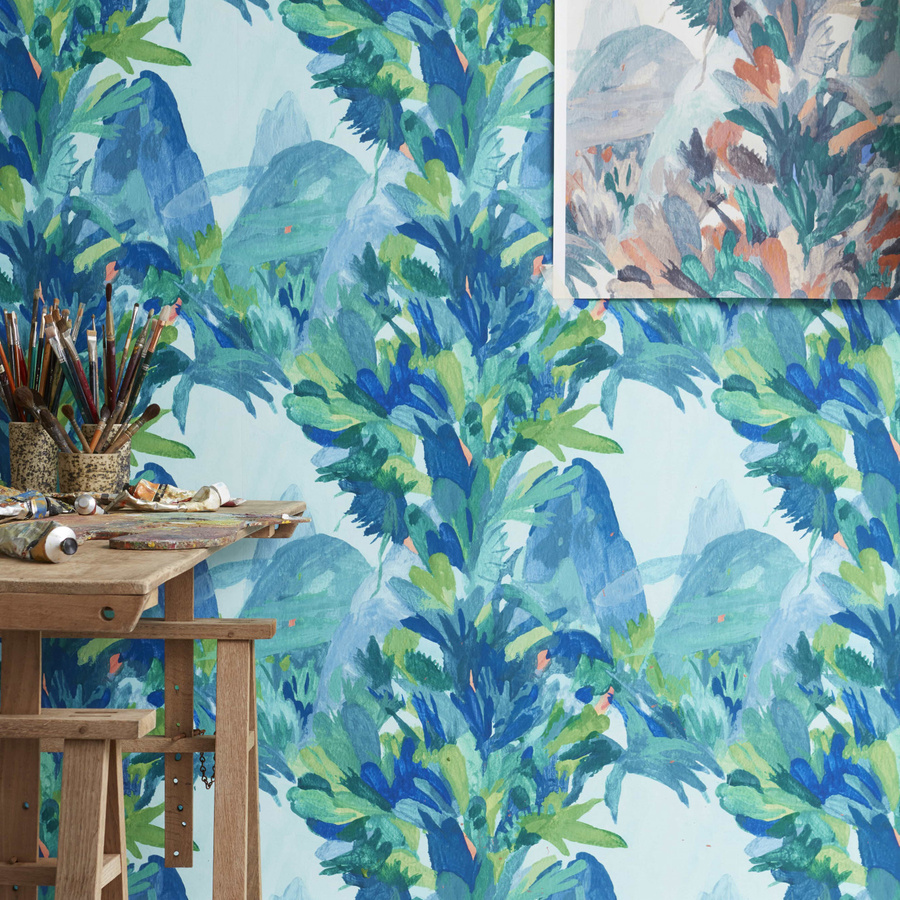 Nobilis Tapete Baie D Along COS210 Vlies-Tapete mit floralem Botanik- und Landschaftsmuster in Blau und Multicolour, matt - Bild 1