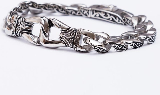 TrustyLan Jewelry Armband, Edelstahl, Silber, Vintage, Herren, 24cm - Bild 1