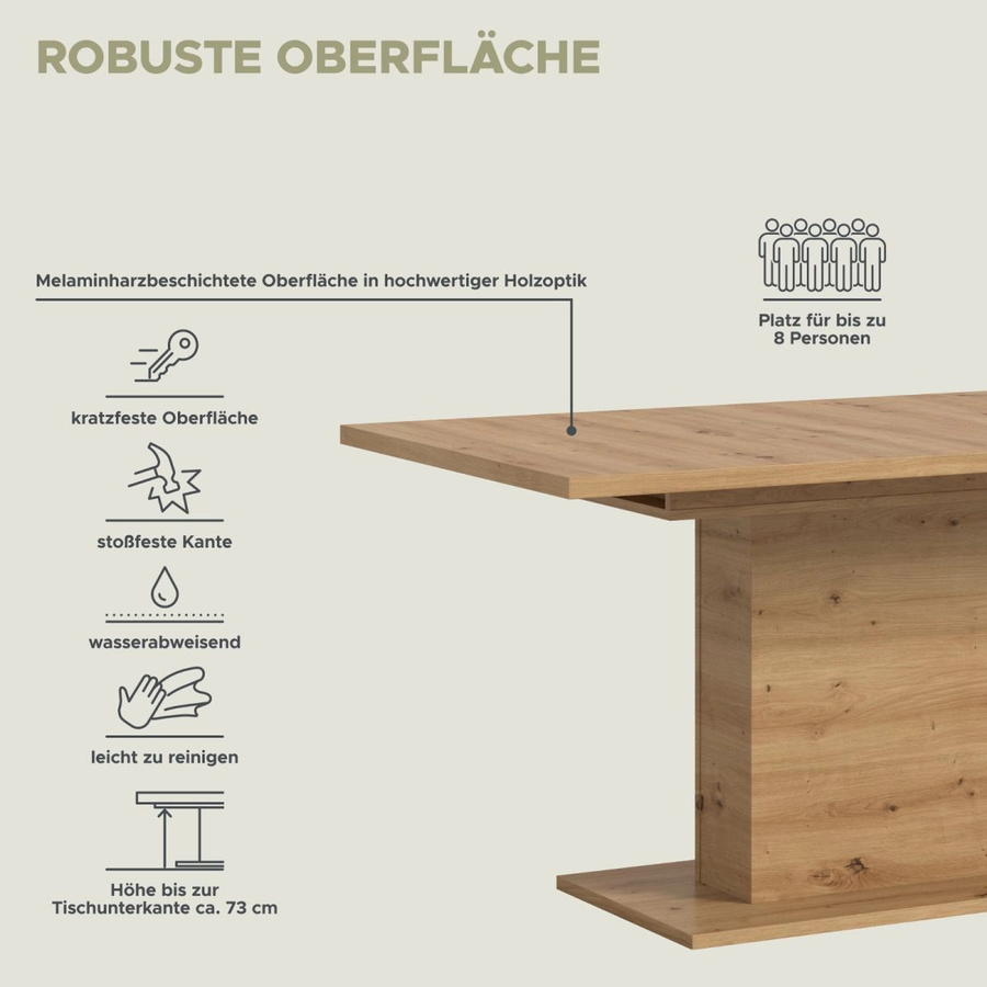 Home-X Esstisch aus Eiche, ausziehbar, rechteckig, braun - Bild 6