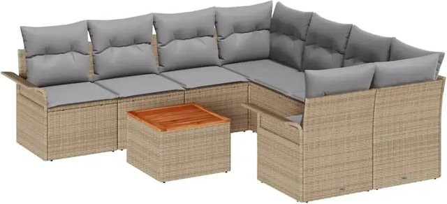 vidaXL Garten-Sofa-Set 9-teilig aus Poly Rattan in Beige-grau - Bild 1