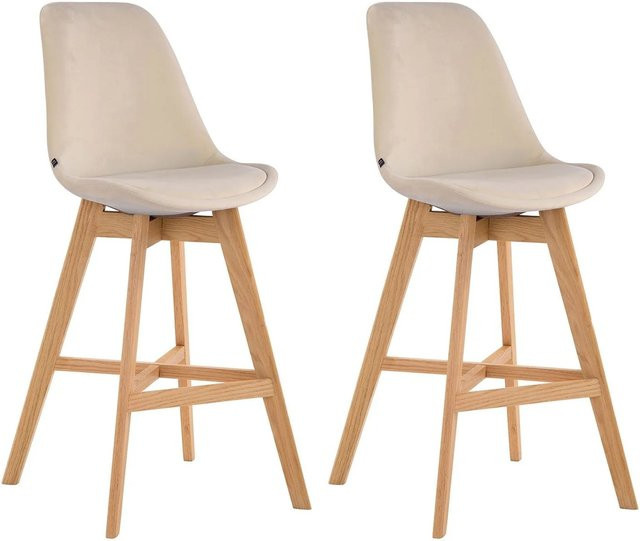 DELUKE 2er Set Barhocker DUMIR aus Samt in Creme, moderne Barstühle mit Lehne und Holzbeinen, B/T/H: 48 x 56 x 112 cm - Bild 1