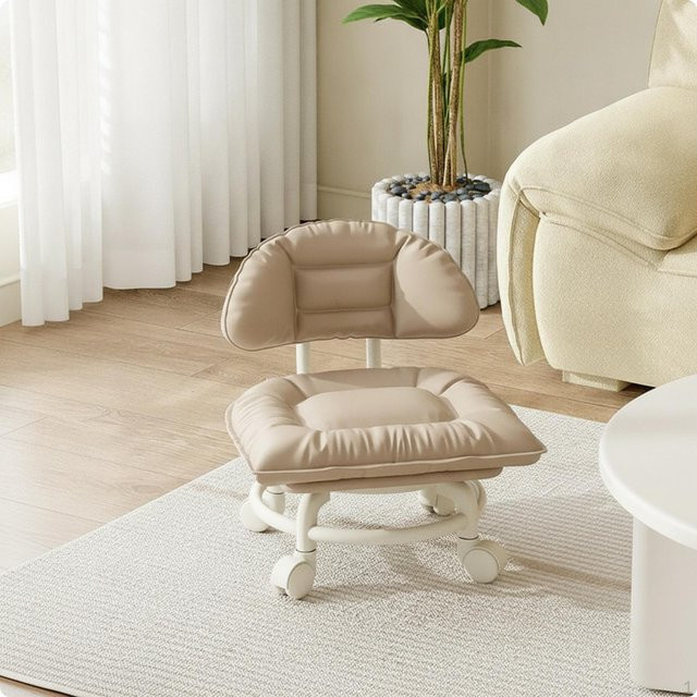 Magideal Rollhocker mit Rückenlehne in Khaki_Cloud, gepolsterter Hocker mit leisen Rollen für Kosmetikerinnen und Home Office - Bild 1