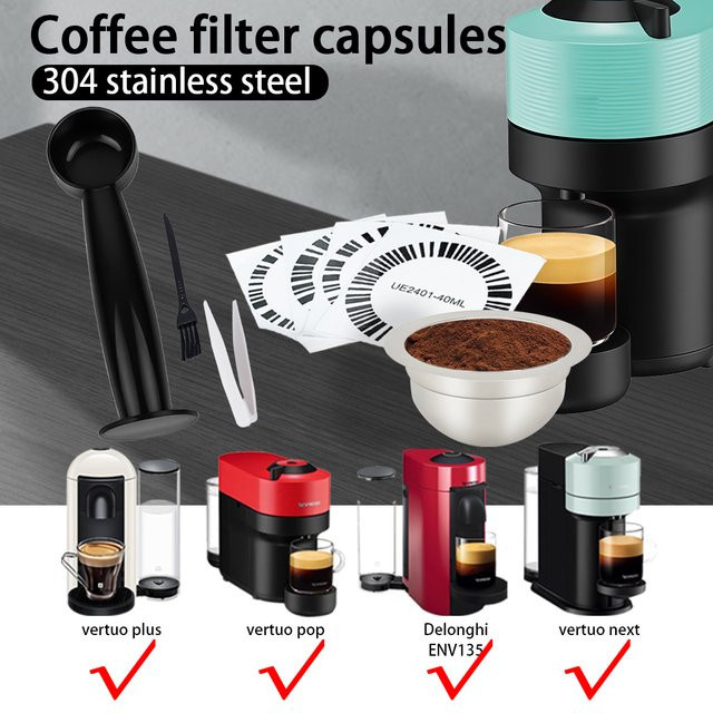 Nachfüllbare Kaffeekapseln aus Edelstahl für Delonghi Espresso-Kaffeemaschinen, Set in Silber, 3 Stück - Bild 1