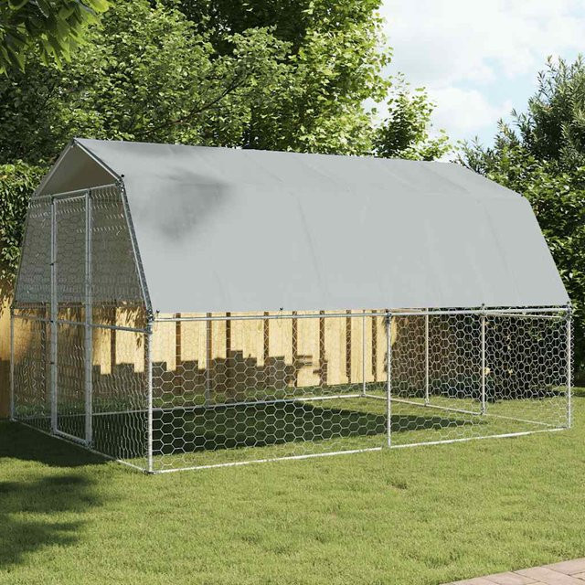 vidaXL Hundezwinger aus verzinktem Stahl mit Dach und Tür, Silber, B/T/H: 230 x 285 x 285 cm - Bild 2