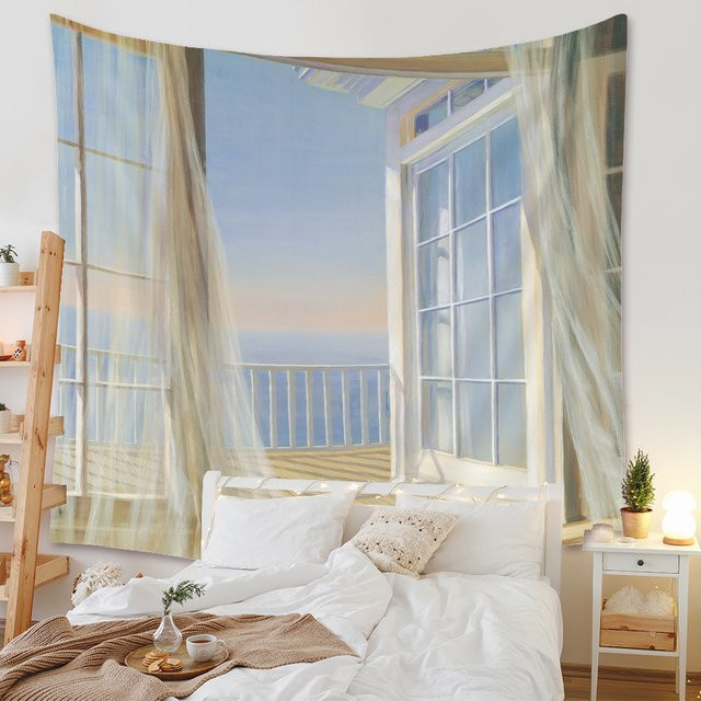 VIKAMA Home Bohemian Tapisserie Landschaft Wandbehang Blau B: 100 cm, H: 75 cm - Bild 1
