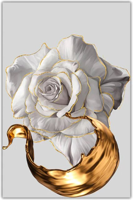 TPFLiving Luxus Poster Leinwand Goldene und weiße Rose Floral Botanical Illustration B/H: 40 x 50 cm - Bild 1