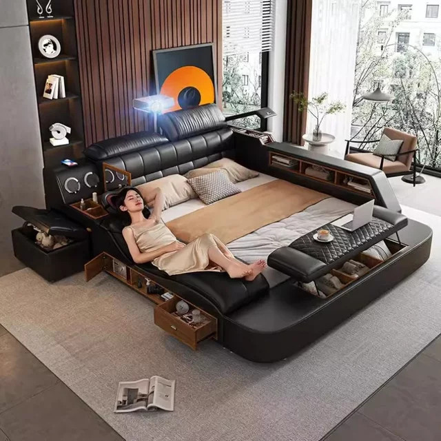 MLG King-Size-Doppelbett in Schwarz mit gepolstertem Rahmen und Nachttischregal, B/T: 180 x 200 cm - Bild 1