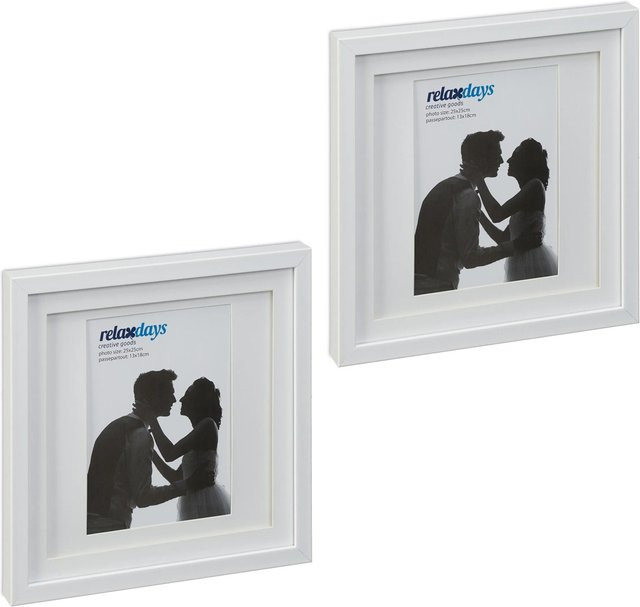 Relaxdays Bilderrahmen 2er Set quadratisch in Weiß aus Kunststoff und Glas mit modernem Design, aufstellbar, B/H: 25 x 25 cm - Bild 1