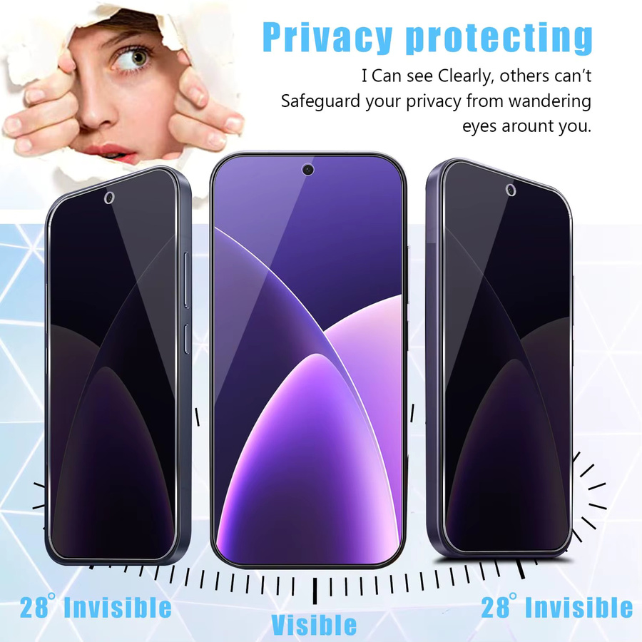 2+1 Packung Xiaomi 17 Pro Privacy Displayschutzfolie aus gehärtetem Glas mit Kameraobjektivschutz, Anti-Spy, 9H-Härte, transparent - Bild 2