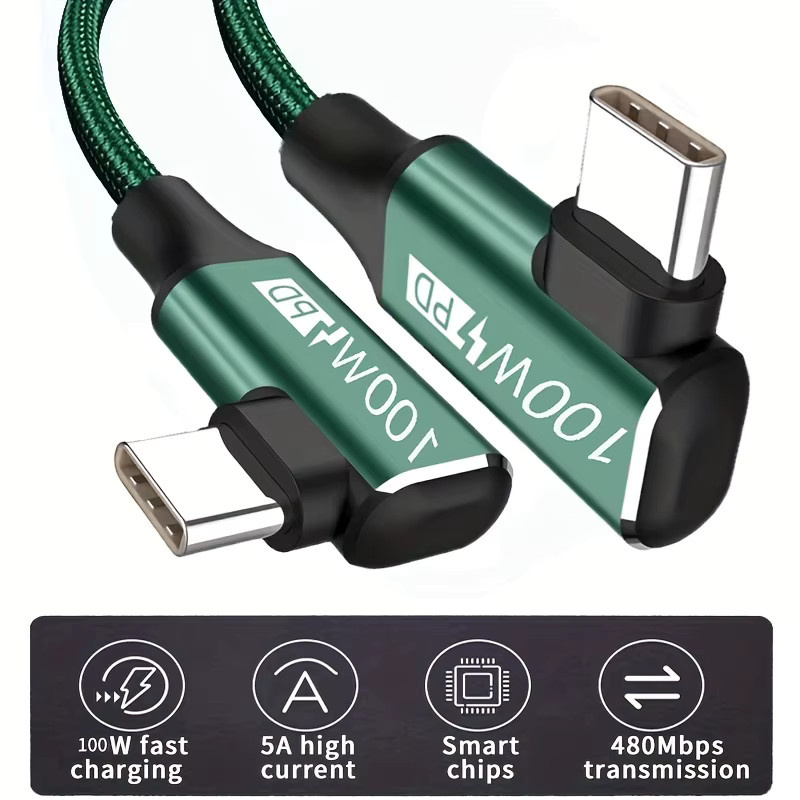USB-C auf USB-C Schnellladekabel mit 100W in Grün für iPhone 16, 15 Pro Max und Samsung Galaxy S24, S23, S22, S21, S20, S10 - Bild 4