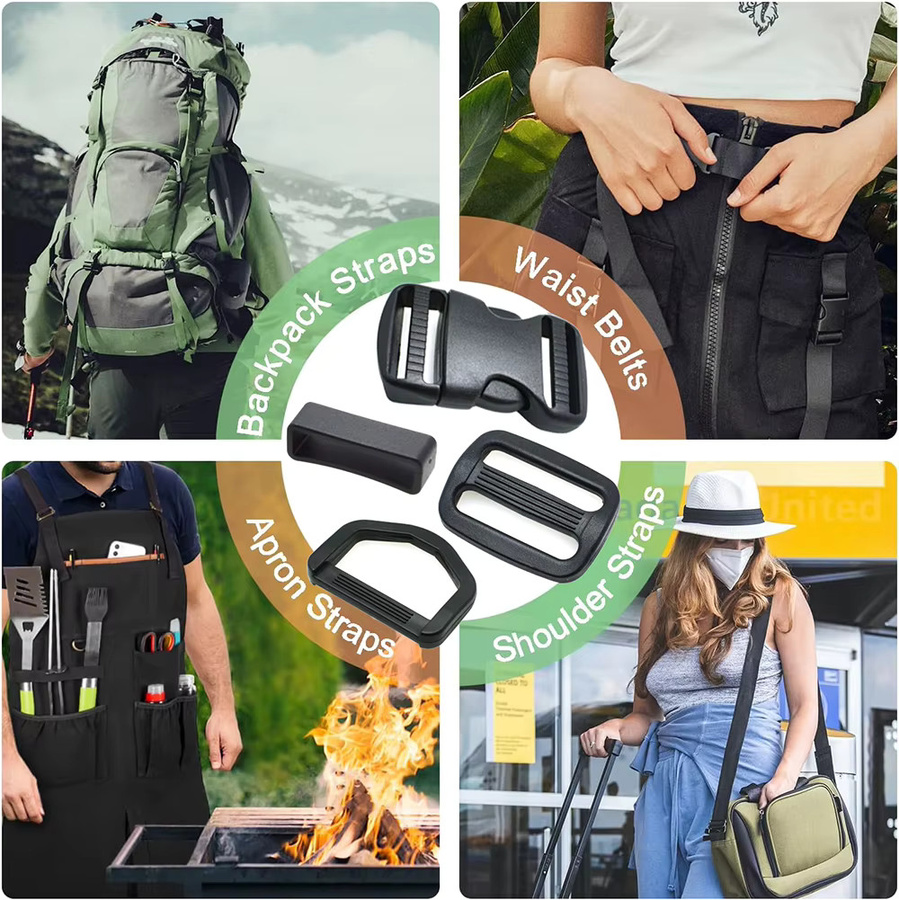 MEIGEMEI Kunststoff-Schnallenriemen-Set in Schwarz mit D-Ringen, Schnellverschluss-Schnallen, Tri-Glide-Gleitclips und Gürtelschlaufenhalter - Bild 1