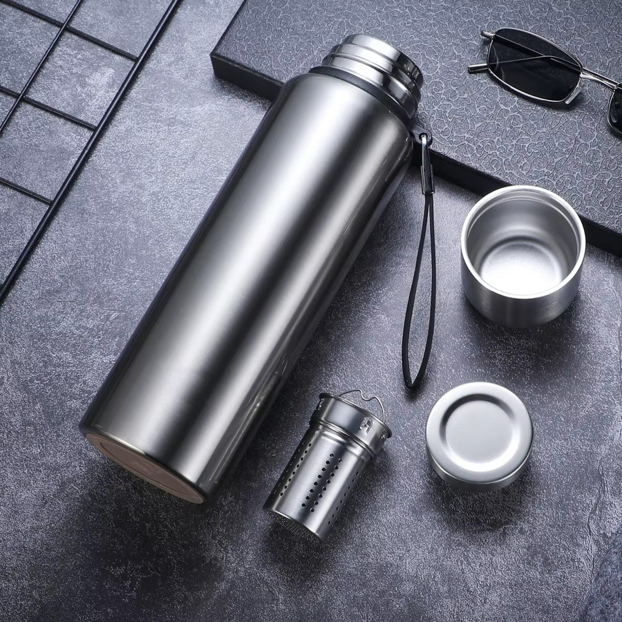 Leno Outdoor-Thermoskanne aus Edelstahl 316 in Silber, 500 ml Isolierflasche für Warm- und Kaltgetränke - Bild 2