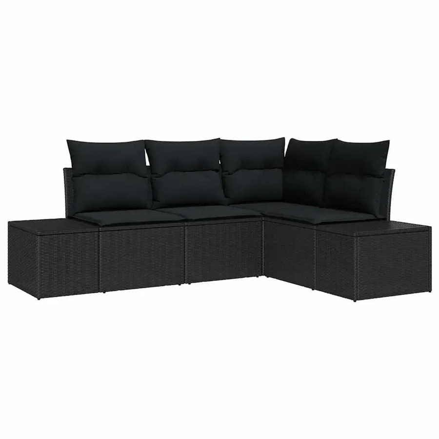 vidaXL Garten-Sofa-Set 4-teilig in Schwarz aus Poly-Rattan mit Polsterung und UV-beständigen Kissen für Terrasse und Garten - Bild 2