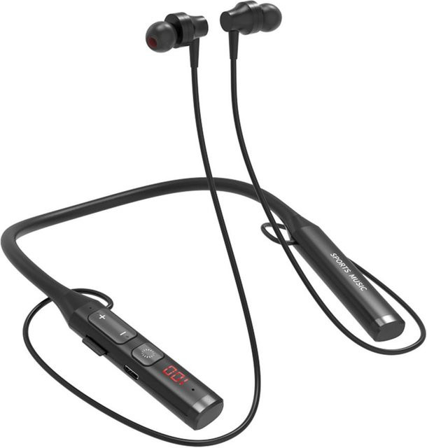 Kebidu V7 Bluetooth-Headset mit Nackenbügel, LED-Leistungsanzeige, MP3-Player, Radio und FM-Modus, In-Ear HiFi-Stereo-Kopfhörer, schwarz - Bild 1