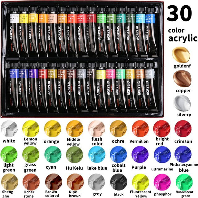 30 Farben Acrylpigment Set in Aluminium-Tuben für Malerei und Graffiti in Multicolour - Bild 1