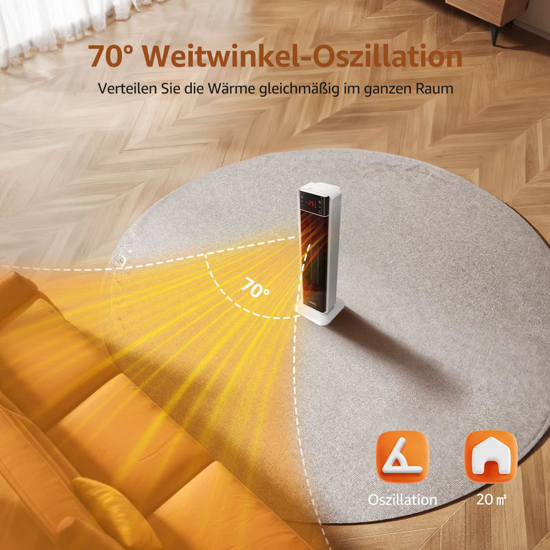 Aigostar Keramik-Heizlüfter mit Thermostat und Fernbedienung, 2000W, Weiß - Bild 4