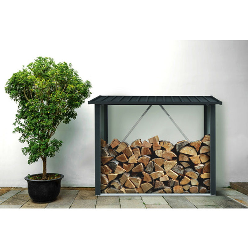 FLORAWORLD Kaminholzregal aus Metall im Industrial Design, Anthrazit-Grau, B/H/T: 217 x 142 x 89 cm - Bild 2