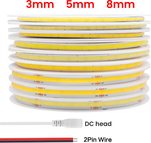 XUNATA COB LED Streifen Flexible Lineare Beleuchtung 12V mit 320 LEDs/m in Weiß - Bild 1