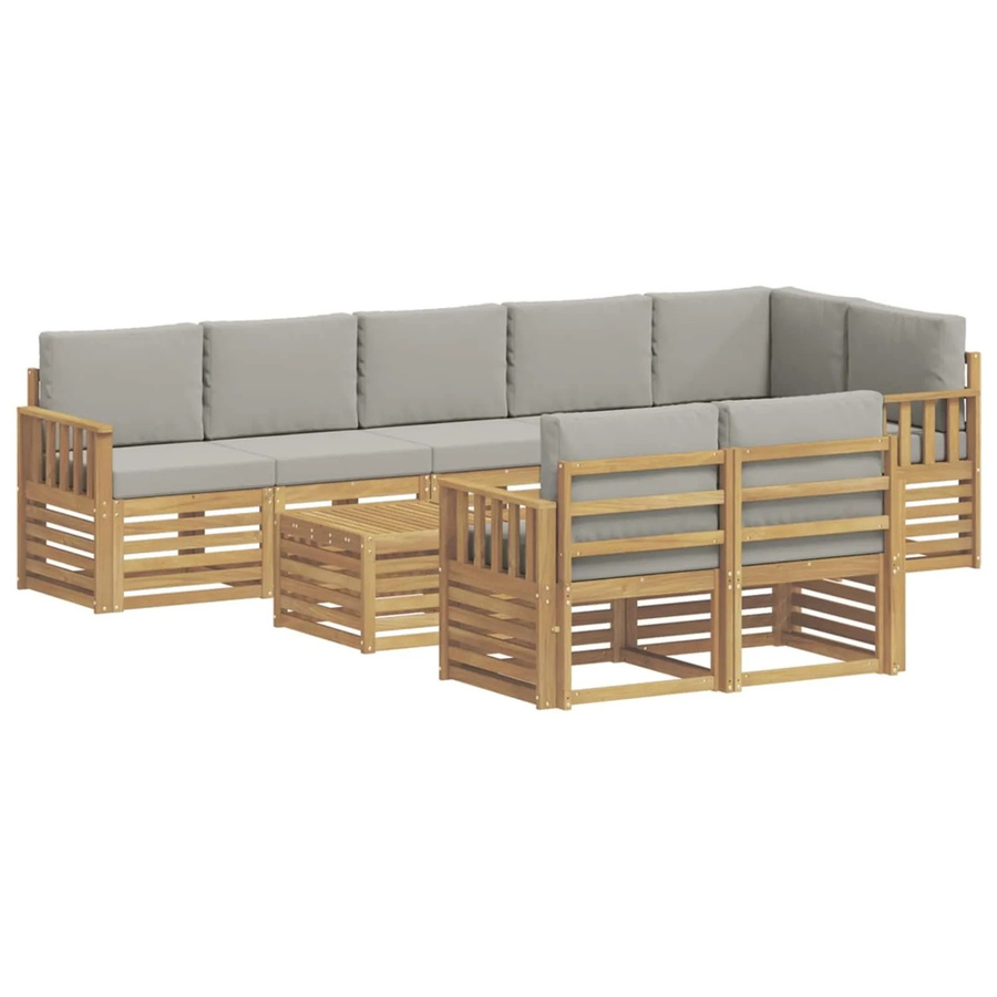 vidaXL Outdoor-Sofagarnitur 8-teilig aus Akazie mit Polstern in Weiß, Grau und Braun, B/T/H: 59 x 59 x 37 cm - Bild 2