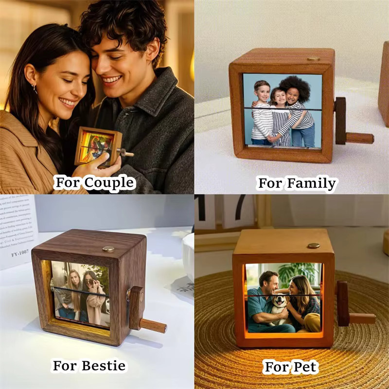 Personalisiertes mechanisches Handkurbel-Fotoalbum von 4MELLY aus Holz in Braun - Bild 4