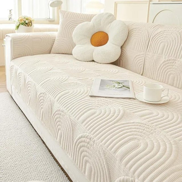 Rutschfeste Kord-Sofaüberwürfe für Ecksofas und Wohnzimmer, Winter Warm, Farbe: Weiß, Breite: 45 cm, Höhe: 45 cm - Bild 1