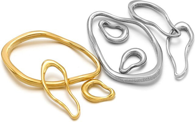 Semitree Charms Verbinder, Edelstahl, Gold, Unregelmäßige ovale Charms, Unisex - Bild 1