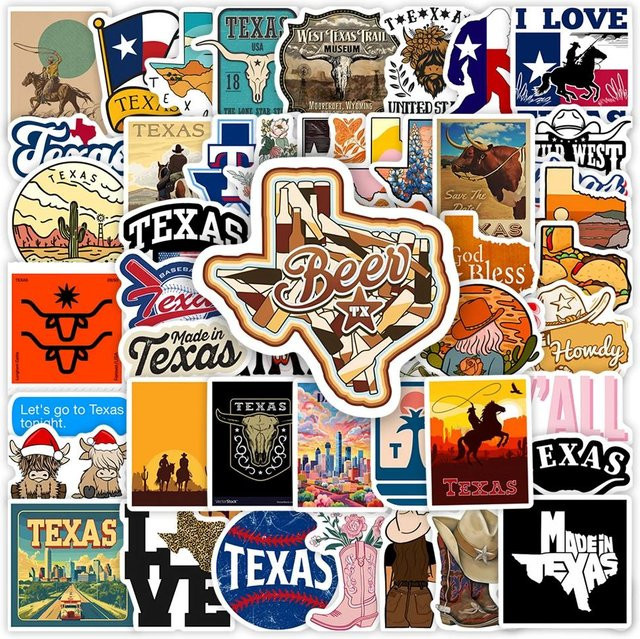 Binchi Outdoor Product Texas State Logo Aufkleber Set, wasserfeste ClipArt Aufkleber in Multicolor für Laptop, Handy, Flaschen und Scrapbook - Bild 1