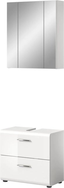 Inn.Furn Badmöbel-Set Cover 2-teilig in Weiß Hochglanz mit Spiegelschrank und Waschtischunterschrank, B/T/H: 60 x 30 x 185 cm - Bild 1
