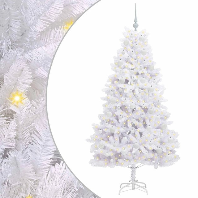 vidaXL Künstlicher Klappbarer Weihnachtsbaum Weiß mit LED, Höhe: 180 cm, aus PVC und Stahl - Bild 1