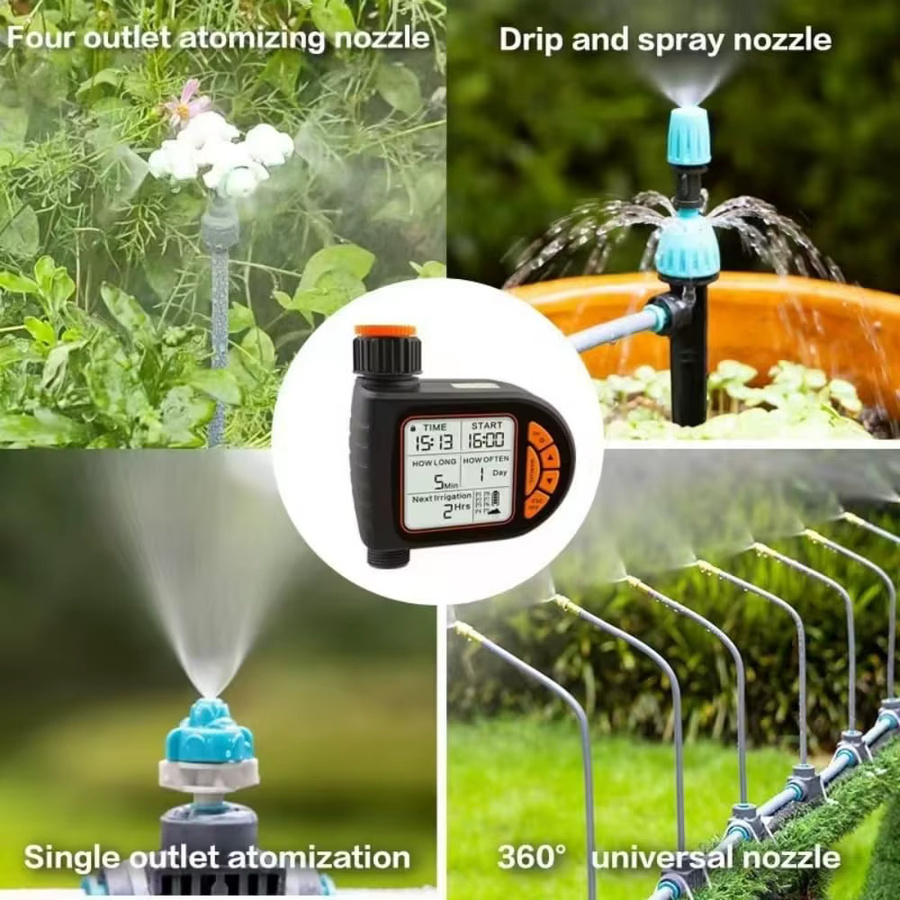 Programmierbarer Sprinkler-Timer in Schwarz für Gartenschläuche mit Regenverzögerung, manuellem und automatischem Modus - Bild 4