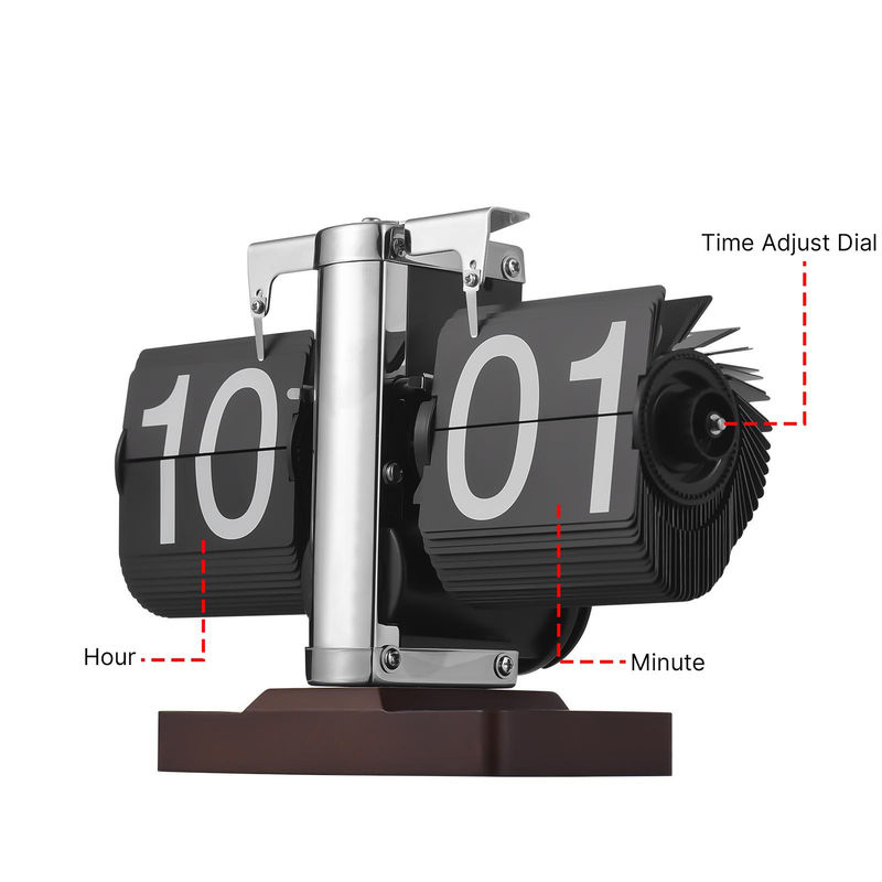 Tooarts Vintage Schreibtisch-Klappuhr Digital, Mechanische Tischuhr aus Edelstahl und Holz in Schwarz, B/T/H: 20,5 x 20,5 x 20,5 cm - Bild 7