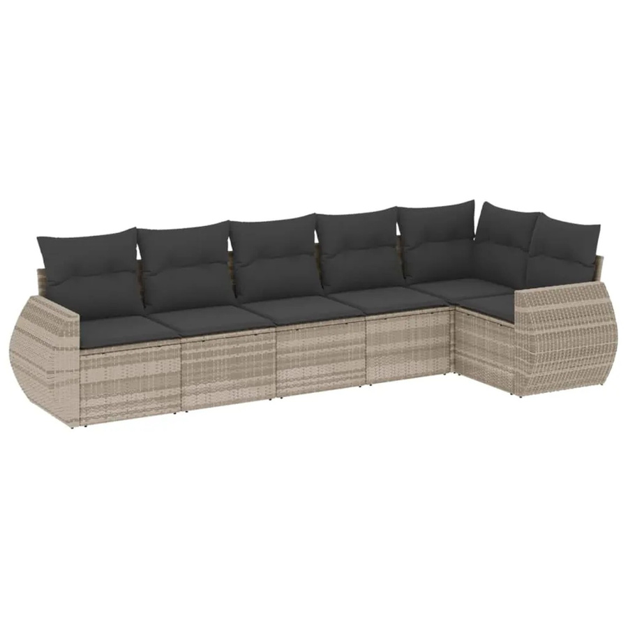 vidaXL 6-teilige Garten-Sofagarnitur in L-Form aus Poly-Rattan mit Kissen, Hellgrau/Anthrazit - Bild 2