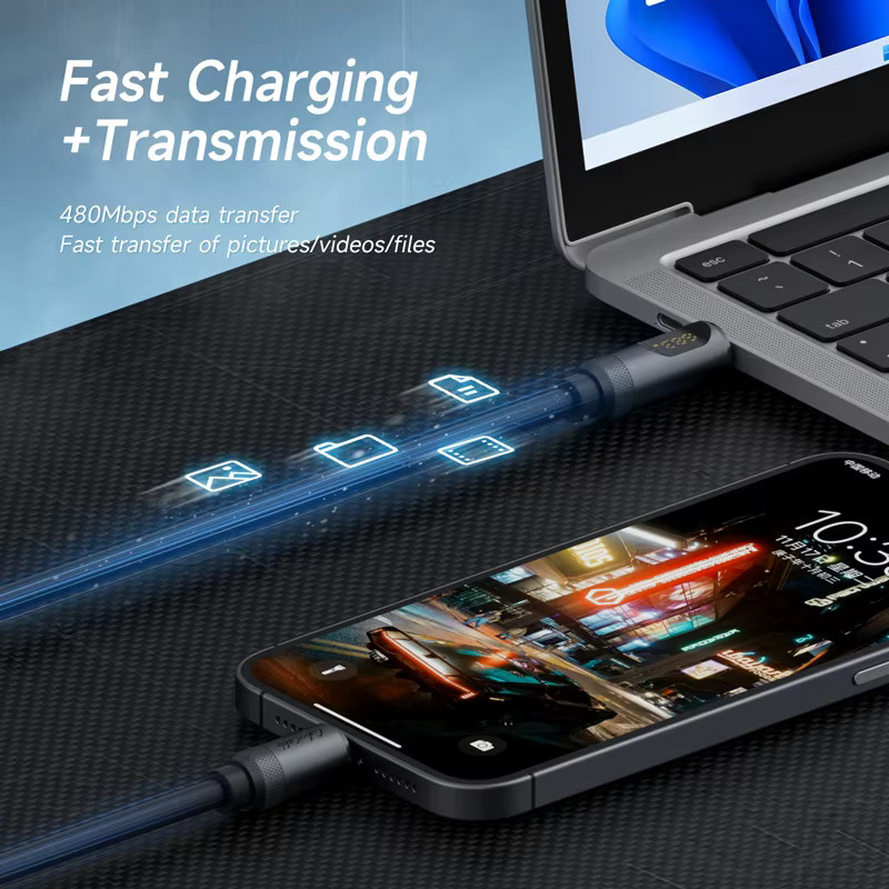 Hagibis USB-C auf USB-C Schnellladekabel mit LED-Anzeige, PD 240 W Silikon-Ladekabel für MacBook Pro Air und iPhone 17, Schwarz/Silber - Bild 3