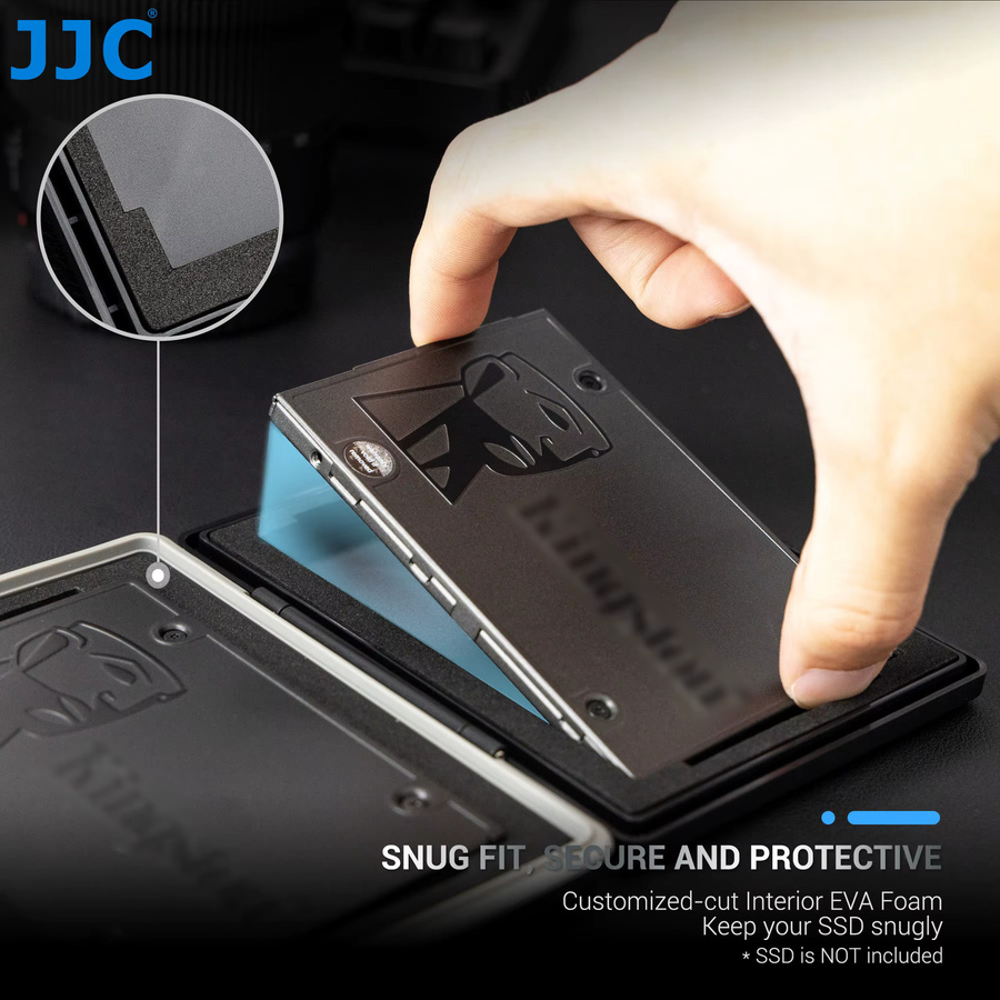 JJC Aufbewahrungsbox für 2,5 Zoll SSD Festplatten, wasserabweisend und stoßfest, 2 Slots, Schwarz oder Weiß - Bild 3