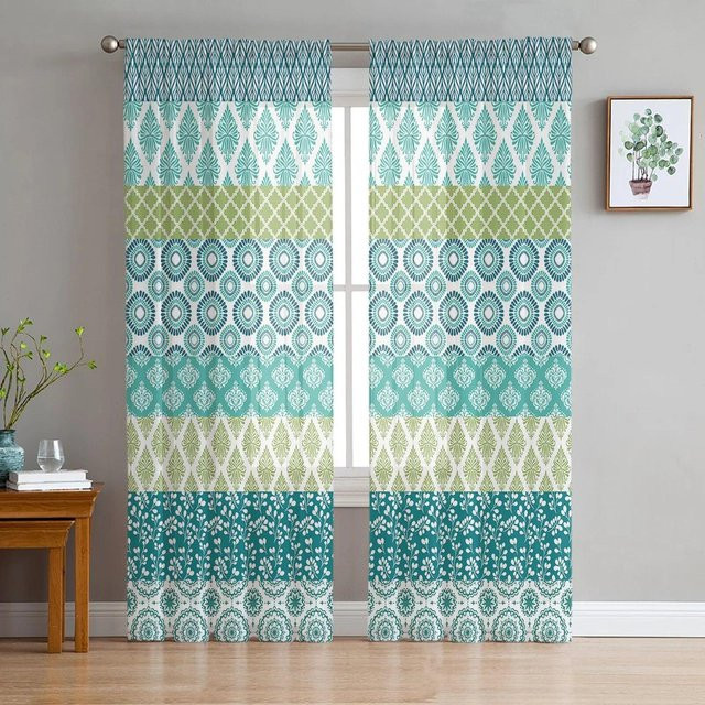 Transparenter Tüll-Vorhang mit bunten Streifen von A Family Of Home Textiles, Farbe: Multicolour/Transparent, B: 135 cm, H: 114 cm - Bild 1