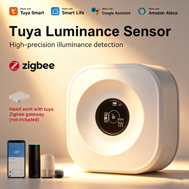 iHseno Zigbee Smart Helligkeitssensor Tuya Smart Life Twilight Sensor in Weiß zur Beleuchtungssteuerung mit Alexa Sprachassistent Unterstützung - Bild 1