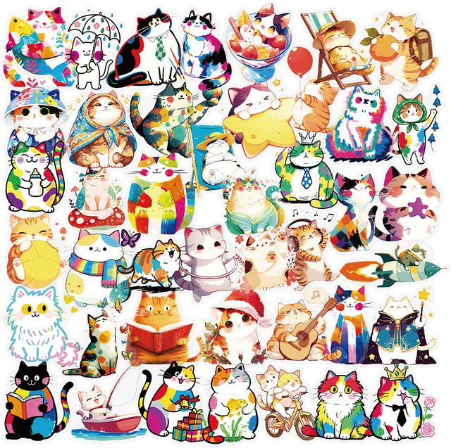 Rspctou Kawaii Bunte Katzen Transparente PET-Aufkleber Niedliche Cartoon-Sticker zur Dekoration von Koffer, Notizbuch und Handy, Mehrfarbig - Bild 1