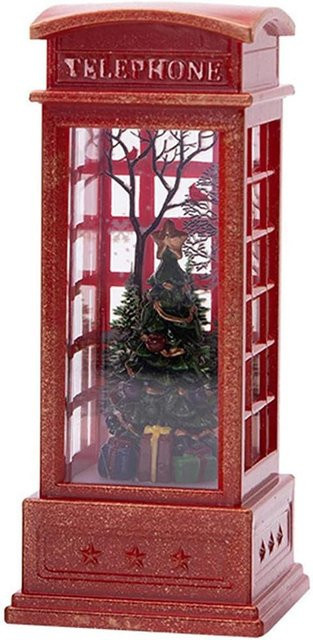 TOMTOP JMS Weihnachts-Telefonzelle Leuchtende Schnee-Laterne in Grau und Rot für den Tisch - Bild 1