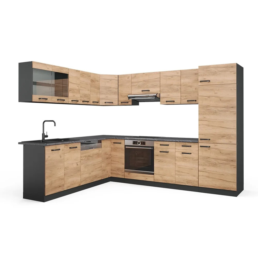 Vicco R-Line Eckküche Goldkraft Eiche Anthrazit modern B/T/H: 227 x 287 cm - Bild 2