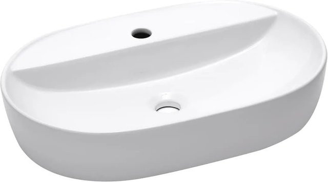 Swiss Aqua Technologies Aufsatzwaschbecken aus Keramik mit Ablagefläche, Oval, Weiß, B: 60 cm, T: 40 cm, H: 12,5 cm - Bild 1