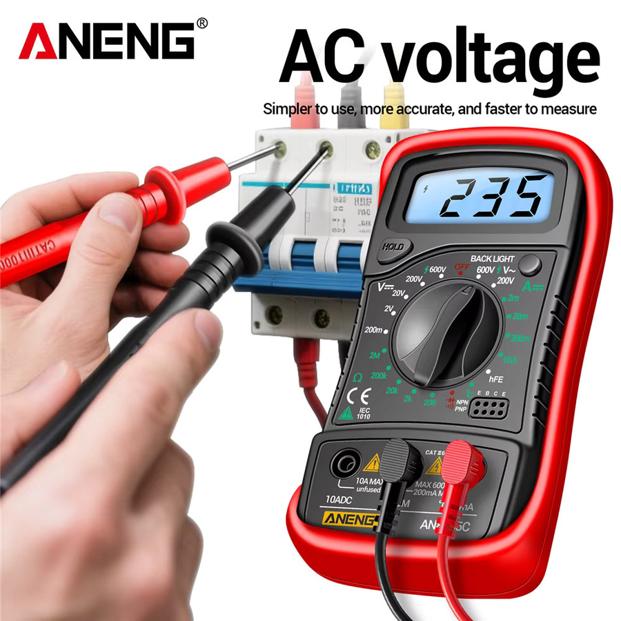 ANENG Multimeter Spannungstester AN8205C+VD807 mit AC-Spannungsdetektor und Amperemeter in Schwarz und Rot - Bild 2
