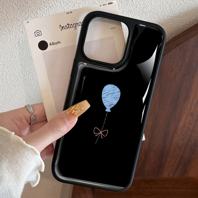 AIR PLUS Handyhülle im koreanischen Stil mit blauem Ballon-Design für iPhone 11 bis iPhone 17 Pro Max, stoßfest aus Epoxidharz, Farbe: Blau/Schwarz - Bild 1