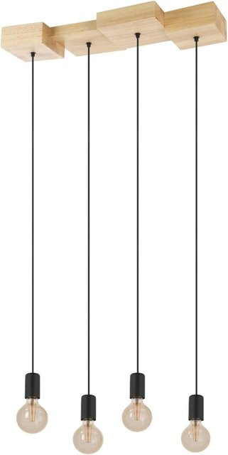 Eglo Pendelleuchte Halkin 4-flammig in Braun-Schwarz aus Gummibaum-Holz, Durchmesser: 25 cm, Höhe: 110 cm - Bild 1