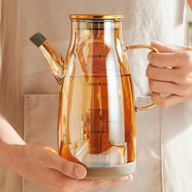 XMSJ Glas-Ölspenderflasche mit tropffreiem Ausgießer, transparent - Bild 1
