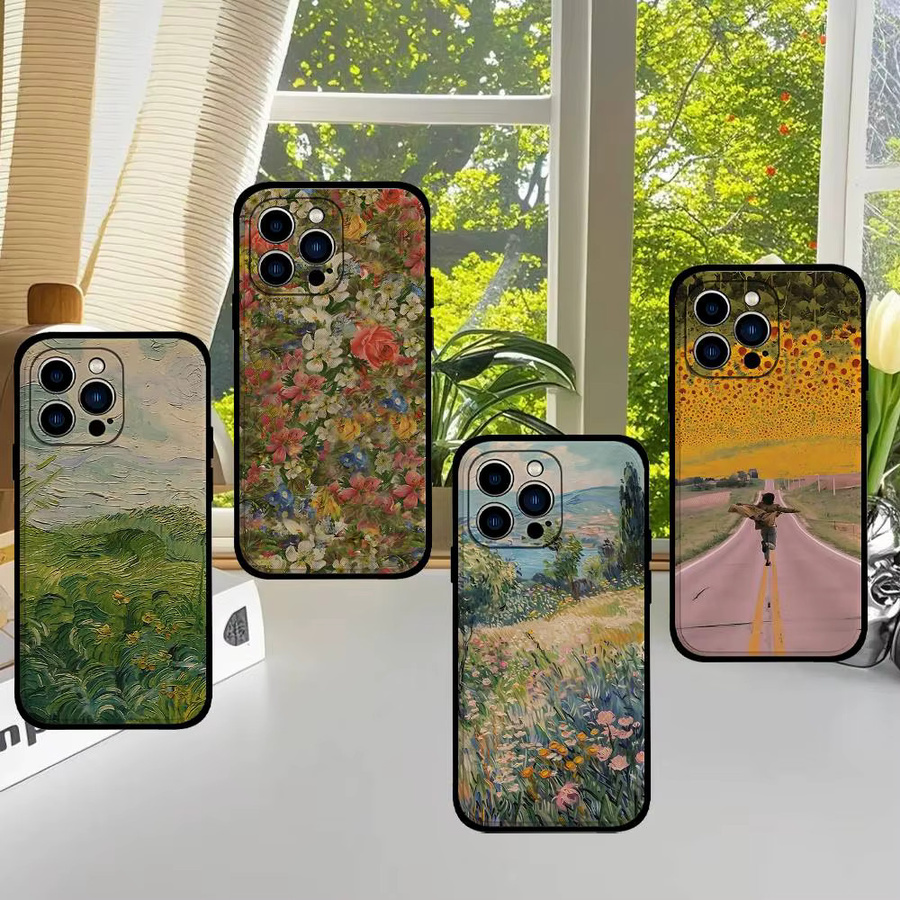 Mesuca Handyhülle mit Van Gogh Monet Ölgemälde Motiv in Schwarz passend für iPhone 17, 16, 15, 14, 13, 11 Pro Max, Plus, X, XR, XS Max und 13 Mini - Bild 2
